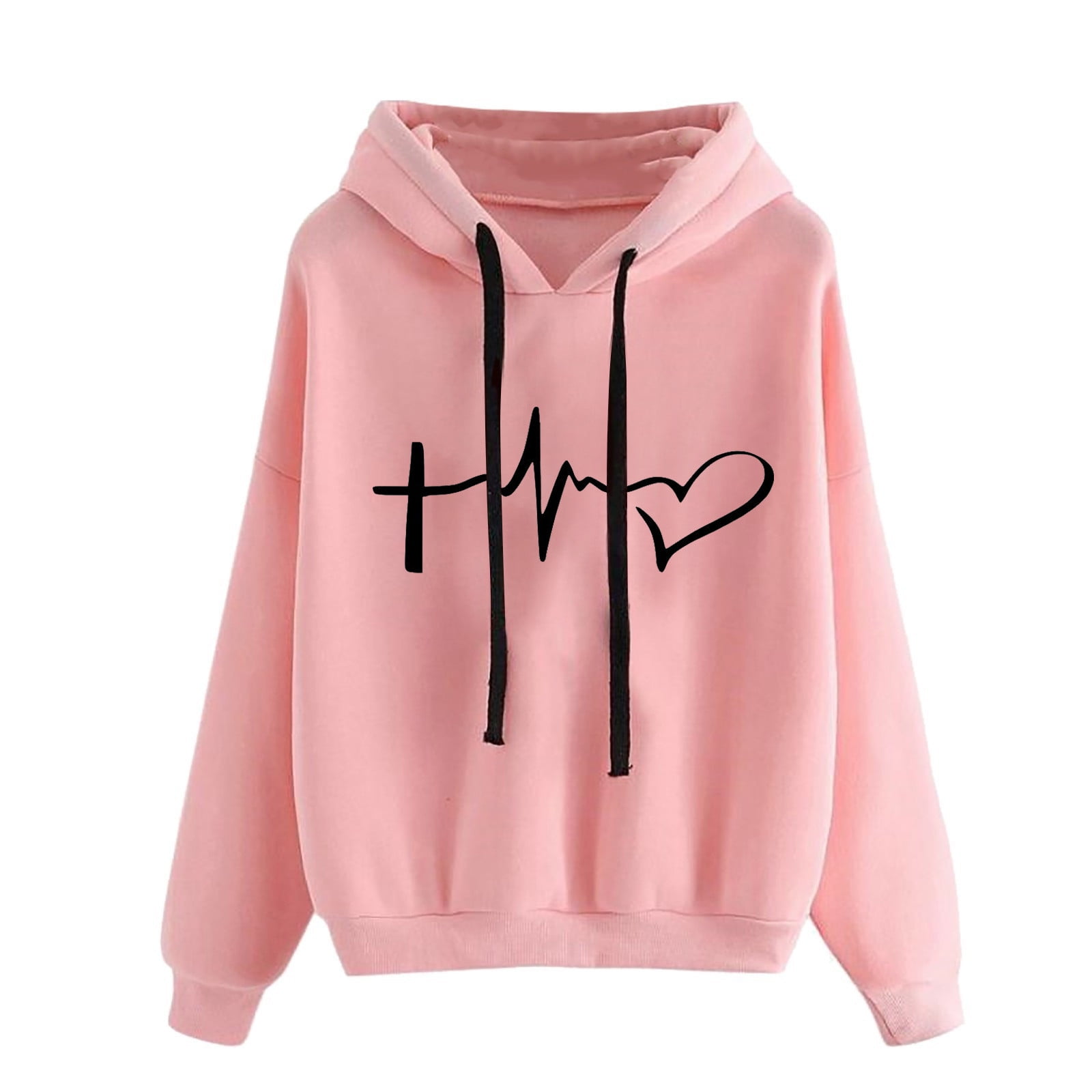 YanHoo Teen Girls Sweatshirts Pullover Oversized Casual Heart Print Graphic Hoodies Junior Back to School Preppy Sweatshirts with Kangaroo Pocket Walmart