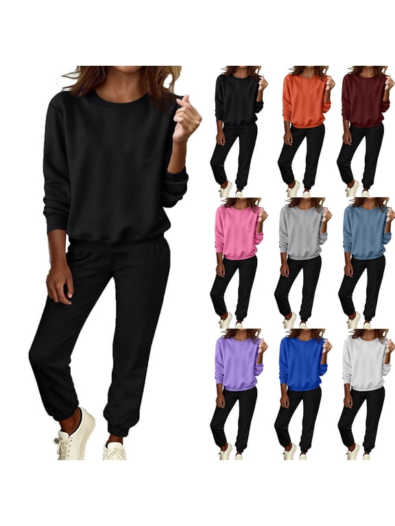 Two Piece Outfits for Women Sweatsuits Sets Casual Long Sleeve Crewneck Sweatshirts Jogging Matching Set Clothing