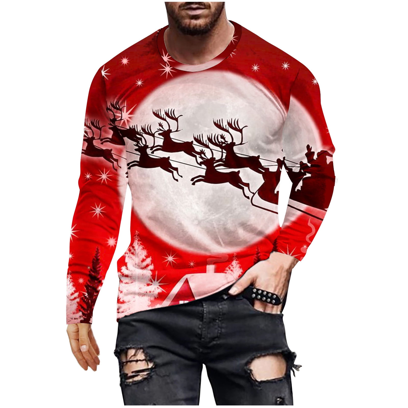 YanHoo Ugly Christmas Tee Shirt Men Big and Tall Christmas T Shirts