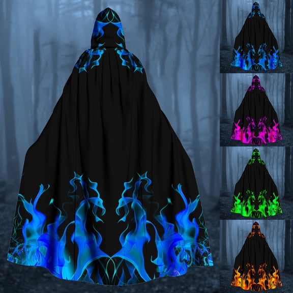 YanHoo Unisex Graphic Medieval Cloak Long Hooded Vampire Renaissance Cape Robe Adult Wizard Witch Halloween Cosplay Costume