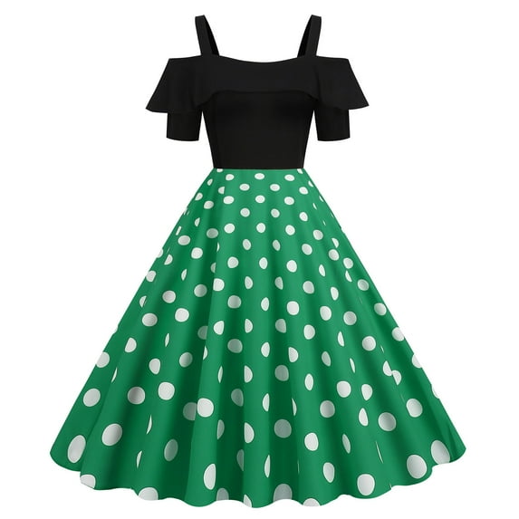 YanHoo Vintage Dresses for Women 1940s Polka Dot Swing Dresses Audrey Hepburn Style Party Dresses Short Sleeve Prom Dresses