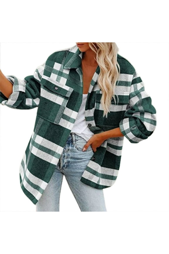 Walmart Prime Sale Womens Flannel Shacket Jacket Casual Plaid Wool Blend Button Down Long Sleeve Shirt Fall Clothes Outfits 2025