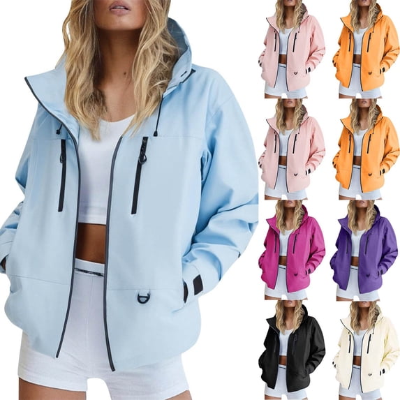 YanHoo Waterproof Rain Jacket Women Zip Up Outdoor Windbreaker Hooded Raincoat Oversized Casual Lightweight Hiking Coat with Pockets