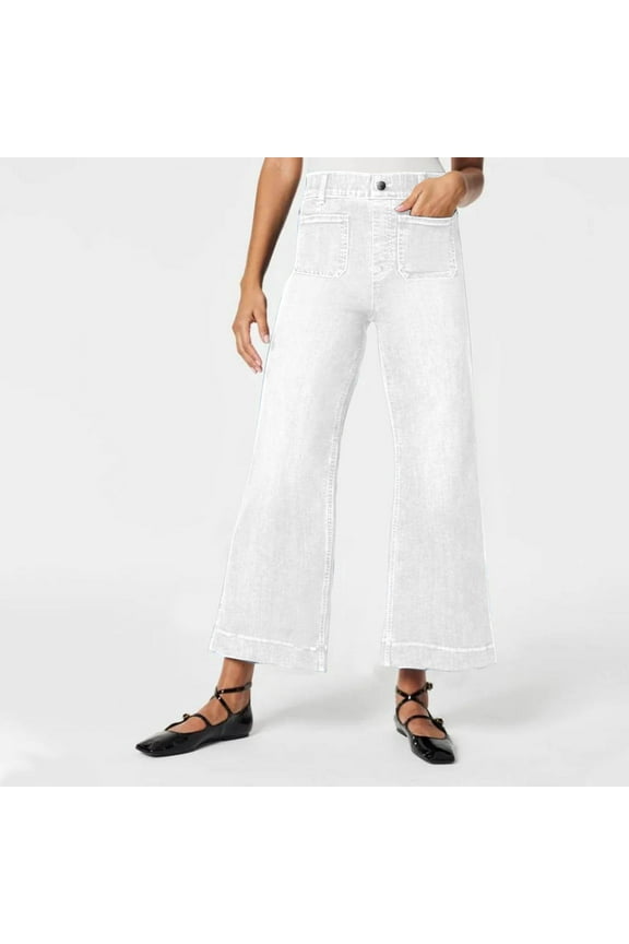 Wide Leg Jeans for Women High Waisted Trendy Straight Leg Flare Jeans Stretchy Baggy Loose Denim Pants with Pocket White,M