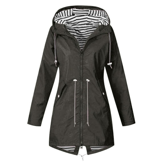 YanHoo Windbreaker Jacket Women Lightweight Zip Up Rain Coat Outdoor Hiking Waterproof Jacket Fall Raincoat Windbreaker with Hood 2024 Fall Winter Clearance