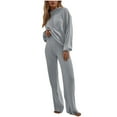 thumbnail image 1 of YanHoo Women 2 Piece Hoodies Sweatsuit Ribbed Knit Long Sleeve Hooded Sweatshirt with High Waist Wide Leg Pajama Pants Lounge Set, 1 of 1