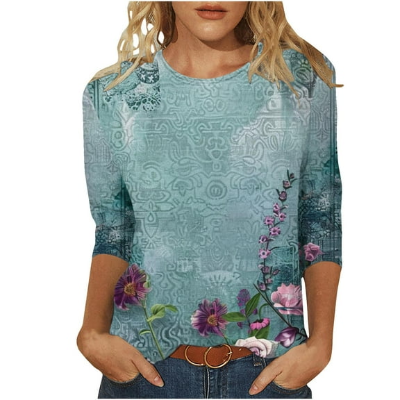 YanHoo Women 3/4 Sleeve Tops 3/4 Length Sleeve Womens Crewneck Tops Tshirts Women Graphic Tees Vintage 3/4 Sleeve Womens 3/4 Sleeve Tee Shirts Sale under 10