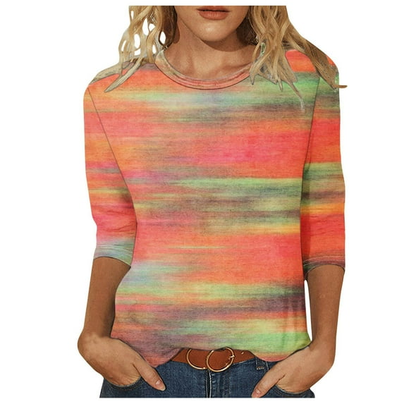 YanHoo Women 3/4 Sleeve Tops 3/4 Length Sleeve Womens Crewneck Tops Tshirts Women Graphic Tees Vintage 3/4 Sleeve Womens 3/4 Sleeve Tee Shirts Sale under 10