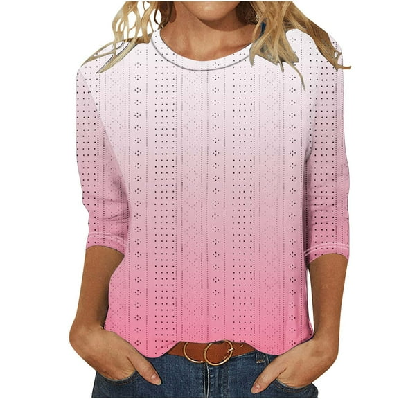 YanHoo Women 3/4 Sleeve Tops and Blouses 3/4 Sleeve Graphic Tees for Women 3/4 Sleeve Crewneck Loose Fit Top Crewneck Pullover Woman Trendy Tops Sleeve 3/4 Wear To a Party