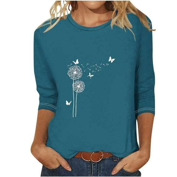 YanHoo Women 3/4 Sleeve Tshirt Graphic 3/4 Sleeve Tops for Women 3/4 Sleeve Crewneck Loose Fit Top Womens 3/4 Sleeve Tee Shirts Clearance Sale under 10