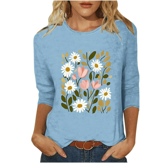 YanHoo Women 3/4 Sleeve Tshirt Graphic 3/4 Sleeve Tops for Women Mothers Day Gifts for Mom 3/4 Sleeve Crewneck Loose Fit Top Womens 3/4 Sleeve Tee Shirts Sale under 10