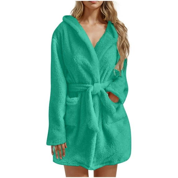YanHoo Women Bathrobe Towel Plush Fluffy Terry Cloth Women Lightweight Towel Robe Winter Warm Fleece Bathrobe Bath Gown Soft Ladies Robe Spa Shower Robe Walmart Prime Sale