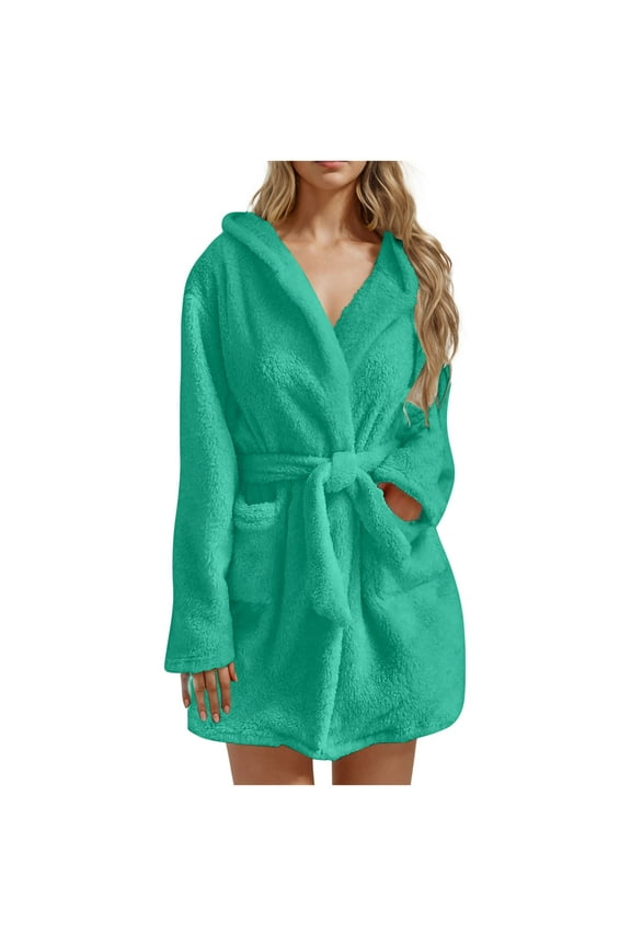 Women Bathrobe Warm Women Hooded Plush Robe, Short Womens Fleece Robes With Hood Soft Warm Spa Bathrobe 2025 Walmart Prime Sale
