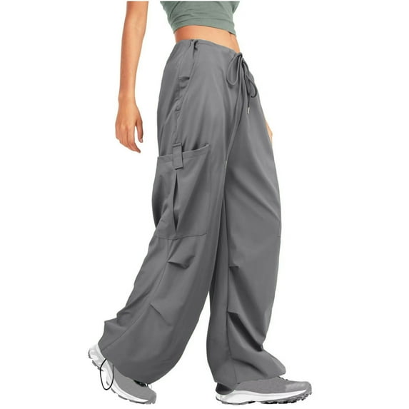YanHoo Women Cargo Pants Long Cargo Pants Baggy Plus Size Y2K Teen Junior Trendy Low Rise Drawstring Waist Pants Loose Fit Wide Leg Trousers Hiking Pants with Pocket Cargo Pants Women