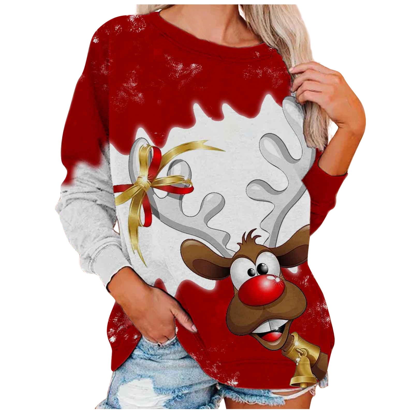 YanHoo Women Christmas Sweatshirt White Snowman Graphic Christmas Tops