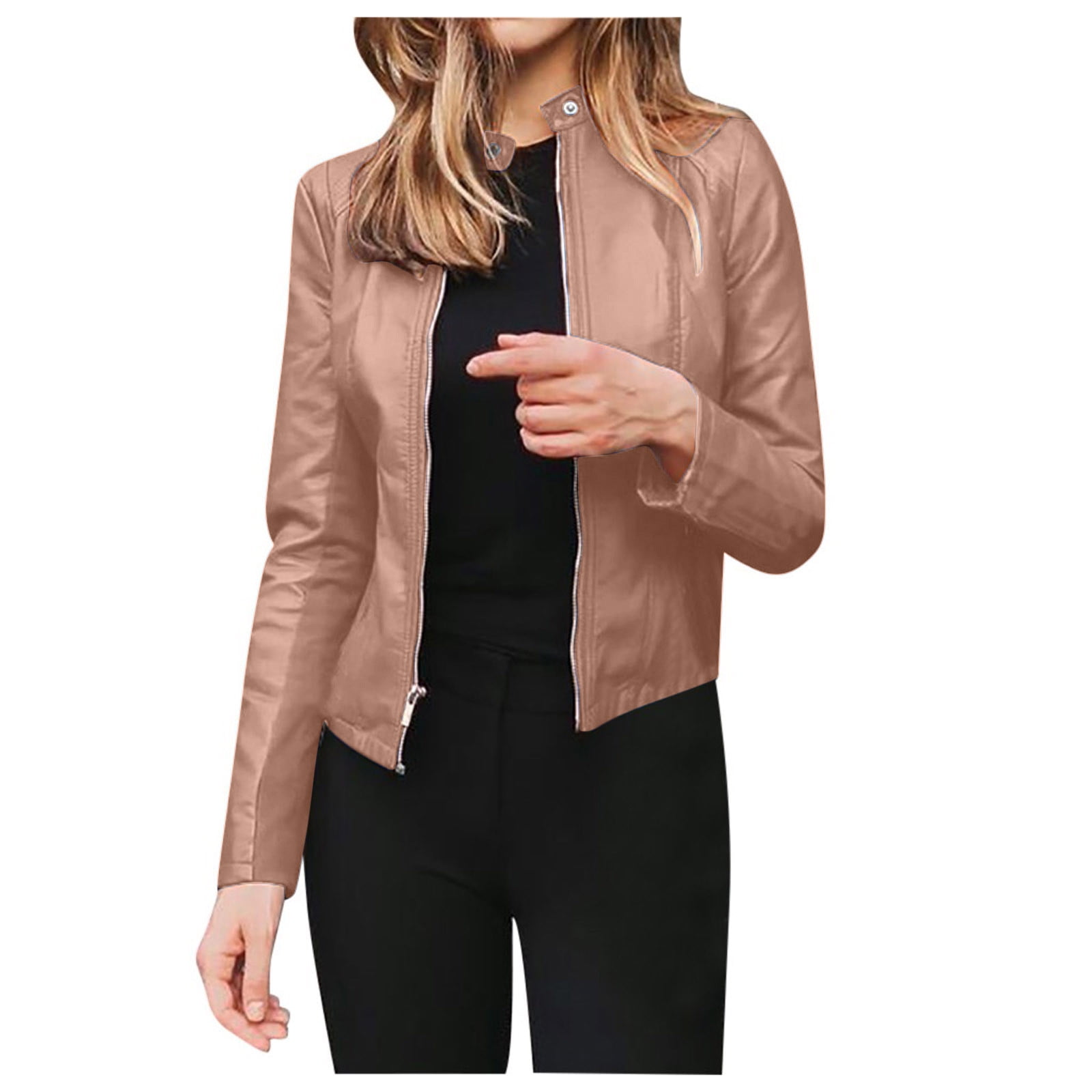 YanHoo Women Cropped Leather Jackets Zip Up Stand Collar YanHoo Women Cropped Leather Jackets Zip Up Stand Collar