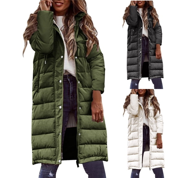 YanHoo Women Long Down Jacket Full Zip Up Padded Puffer Jacket Plus Size Quilted Hooded Coat Mid Length Winter Coats Outwear Dark Gray,XXXXL