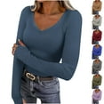 thumbnail image 1 of YanHoo Women Long Sleeve Shirts Rib Knit Slim Fit Tops Basic Tee with Thumb Holes 2026 Casual V Neck T-Shirt Underscrubs Layer Clothes Khaki,S, 1 of 8