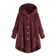 YANHOO Women Oversized Fleece Hoodie Cardigan Fuzzy Fleece Faux Fur Coats for Women Long Sleeve Teddy Bear Jacket Button Fluffy Pullover Outerwear Coat