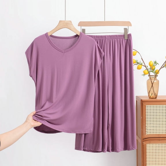 YanHoo Women Pajamas Sets Loungewear Plus Size Loose Soft Sleepwear Two Piece Summer Sleeveless Pjs Tank Top Pants Set