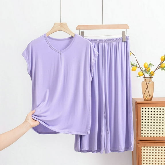 YanHoo Women Pajamas Sets Loungewear Plus Size Loose Soft Sleepwear Two Piece Summer Sleeveless Pjs Tank Top Pants Set