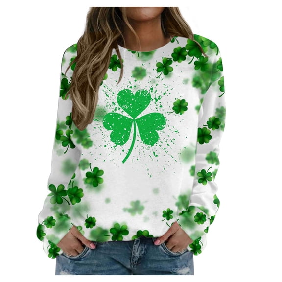 YanHoo Women Shamrock Clover Printed Long Sleeve Pullover Sweatshirt, St Patrick's Day Loose Casual Shirt Tops for Women 2026