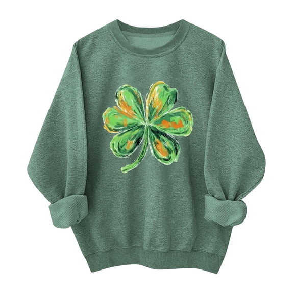 YanHoo Women St Patrick's Day Sweatshirts Long Sleeve Lucky Irish Shamrock Graphic Shirt Casual Holiday Loose Pullover Tops