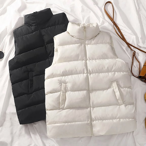 YanHoo Women Winter Puffer Vest Quilted Jacket Lightweight Stand Collar Sleeveless Padded Puffy Jackets Coat with Pockets Black,XL