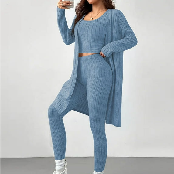 YanHoo Women's 3Pcs Pajamas Sets Warm Cami Top and Shorts with Long Sleeve Robe Sleepwear Pjs Lounge Set