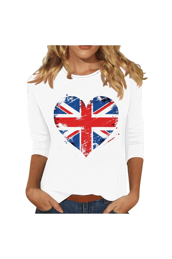 Women's 4th of July Tops Plus Size Casual Crewneck Patriotic Shirts 2026 Summer Outfits
