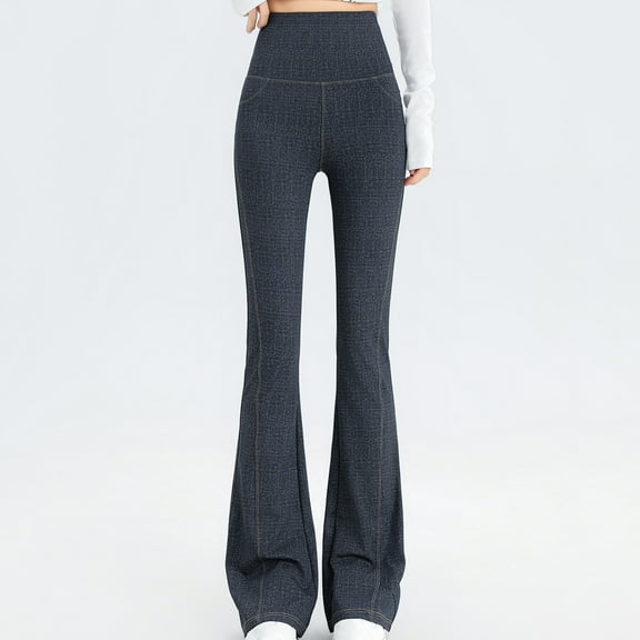 YanHoo Women's Bell Bottom Jeans High Waisted Belly Control Wide Leg Stretchy Flare Pants Jeggings Pull On Denim Pants with Pockets Black,XXL