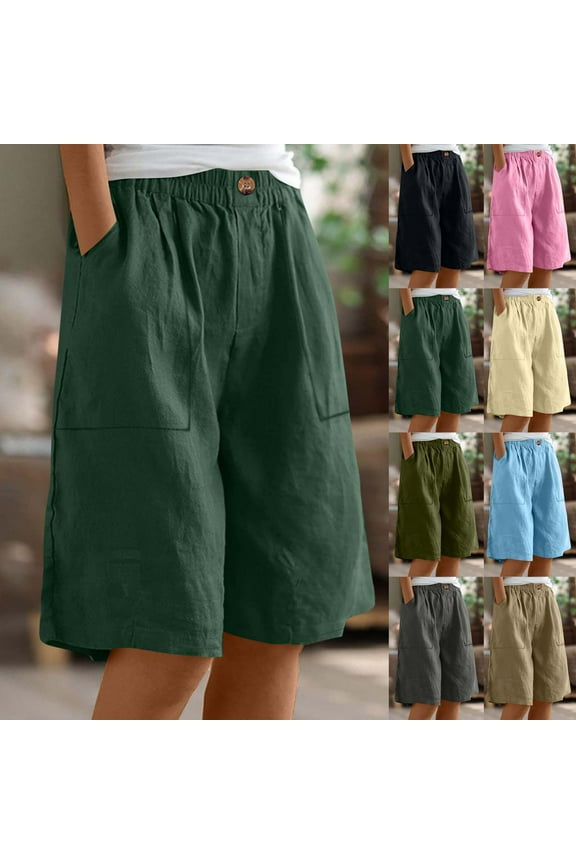 Women's Bermuda Shorts 2026 Summer Baggy Gauze Knee Length Shorts Elastic Waist Straight Casual Short with Pockets Pink,M