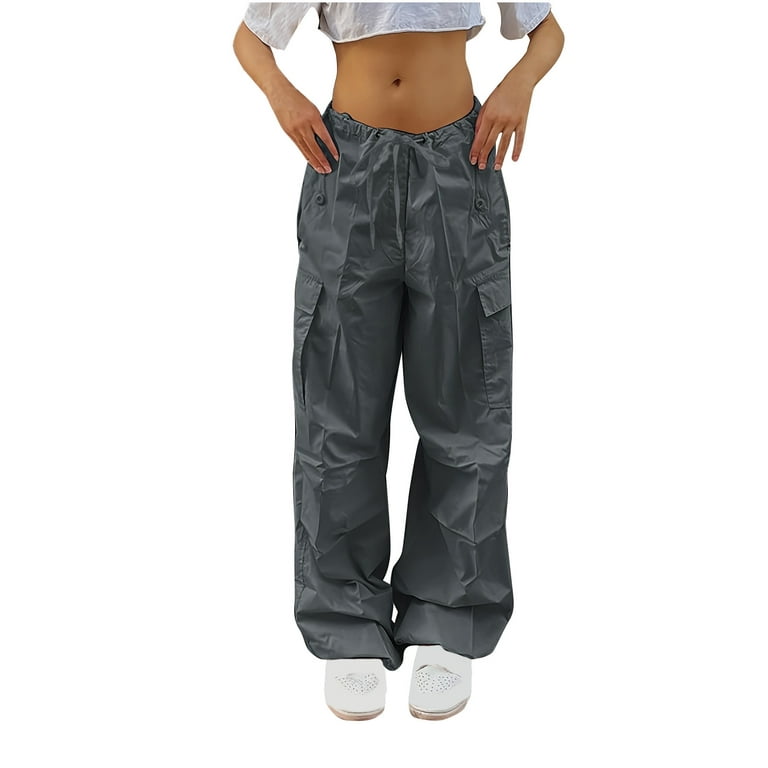 YanHoo Women's Cargo Pants Low Rise Flap Pocket Parachute Pants Baggy  Elastic Waist Wide Leg Y2K Streetwear Trouser Teen Girls Hiphop Boyfriend Cargo  Pants 