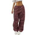 thumbnail image 1 of YanHoo Women's Cargo Pants Low Rise Flap Pocket Parachute Pants Baggy Elastic Waist Wide Leg Y2K Streetwear Trouser Teen Girls Hiphop Boyfriend Cargo Pants, 1 of 4