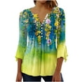thumbnail image 1 of YanHoo Women's Casual Blouses Button V Neck 3/4 Sleeve Tunic Summer Loose Floral Print Tops, 1 of 5