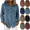 thumbnail image 1 of YanHoo Women's Corduroy Button Down Shirts Long Sleeve Lapel Collared Blouses Tops Casual Fall Winter Jackets Shackets, 1 of 9