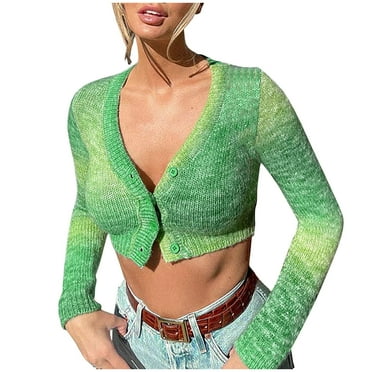 YanHoo Women's Cropped Cardigan Sweaters Lightweight V Neck Button Down Long Sleeve Cropped Sweater Tops 2024 Trendy Tie Dye Printed Cardigan Sweaters for Girls