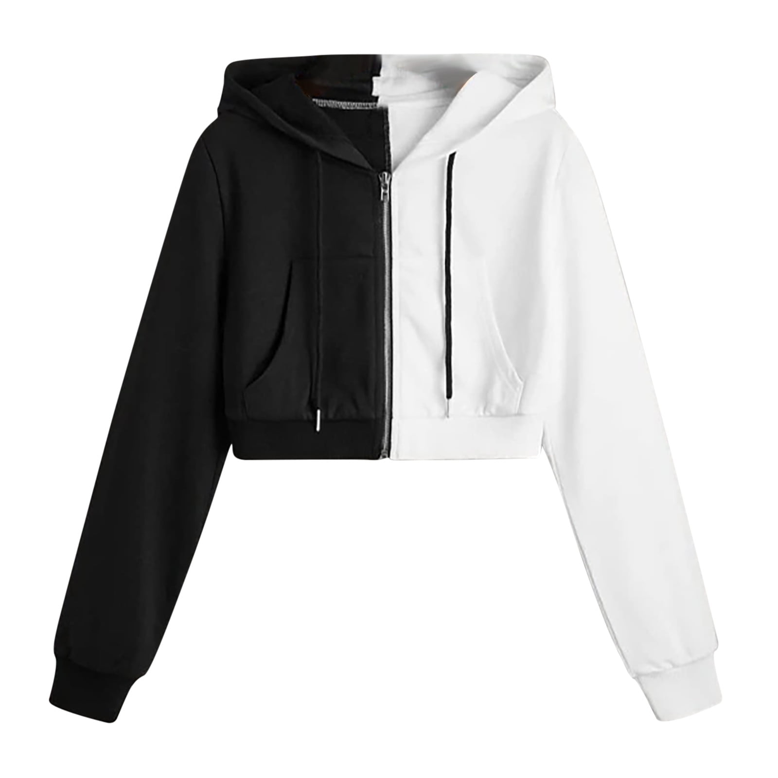 YanHoo Women's Cropped Hoodies Color Block Full Zip Up Cute YanHoo Women's Cropped Hoodies Color Block Full Zip Up Cute