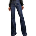 thumbnail image 1 of YanHoo Women's Flare Bell Bottom Jeans High Waisted Wide Leg Bootcut Jeans Seamed Front Stretchy Denim Pants Blue,L, 1 of 4