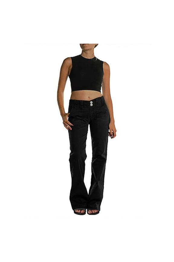 Women's Flare Bell Bottom Jeans Mid Rise Slim Fit Bootcut Jeans Stretchy Denim Pants Classic Trouser with Pockets Black,L