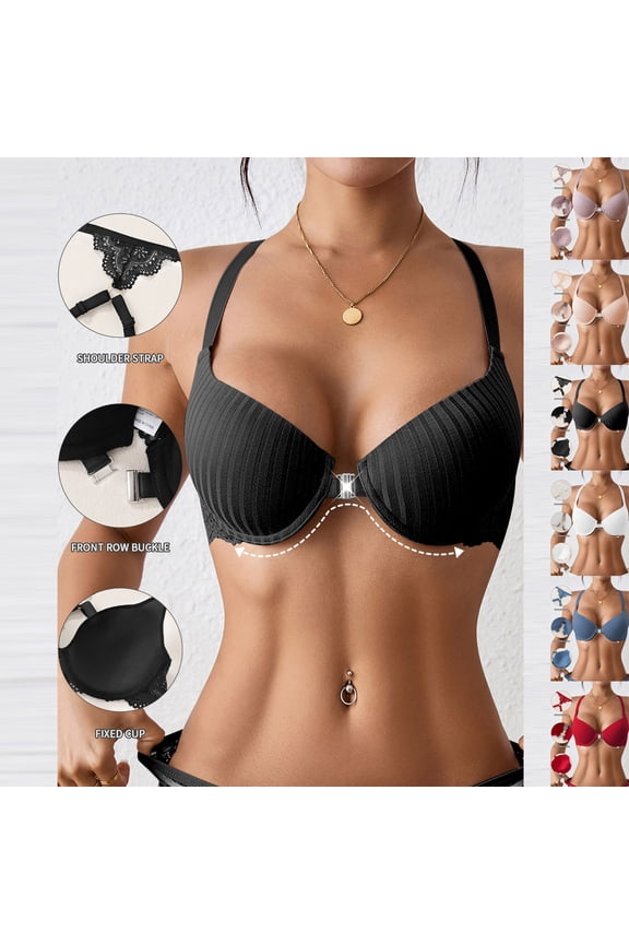 Women's Front Closure Bras with Underwire Seamless Push Up Deep V Bra Adjustable Straps Supportive Bralettes