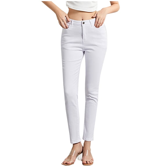YanHoo Women's High Waisted Skinny Jeans Slim Fit Stretchy Denim Pants Stylish Casual Pull On Work Jean Pants White,S