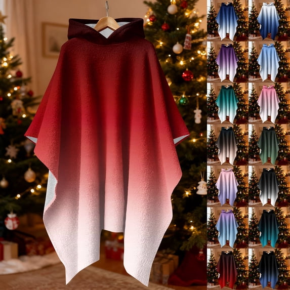 YanHoo Women's Hooded Cloak Gradient Color Cape Holiday Outwear Halloween Costumes Womens Witch Costume