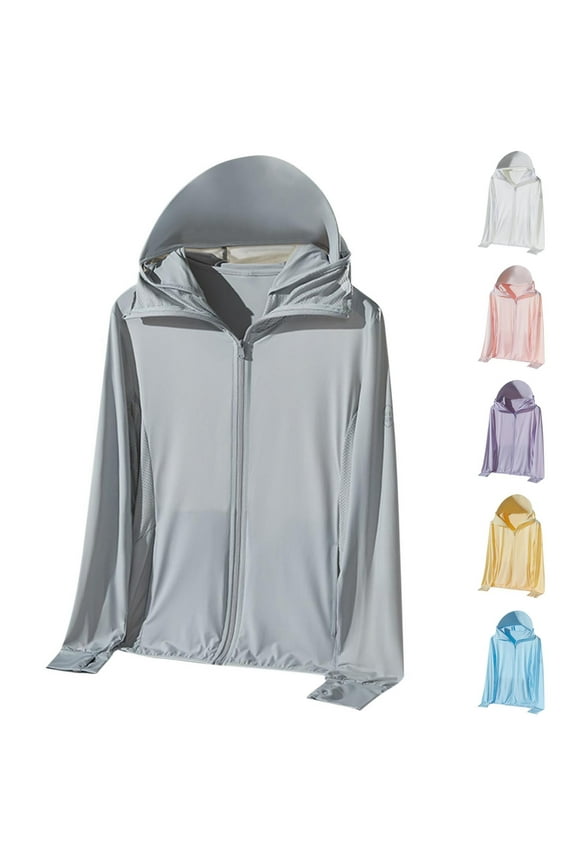 Women's Jacket Ice Silk Full Zip UPF 50+ UV Sun Protection Lightweight Long Sleeve Hoodie Sun Shirt 2026 Trendy Jackets Gray,XL