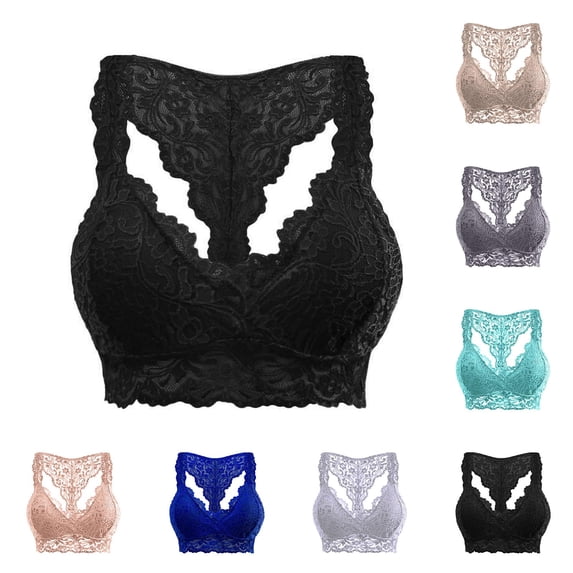 YanHoo Women's Lace Bra Padded Racerback Breathable V Neck Bralette Sports Bras