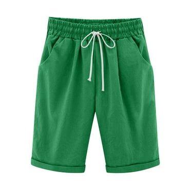 YanHoo Women's Linen Bermuda Shorts Plus Size Elastic High Waist String Shorts Loose Casual Solid Pockets Shorts