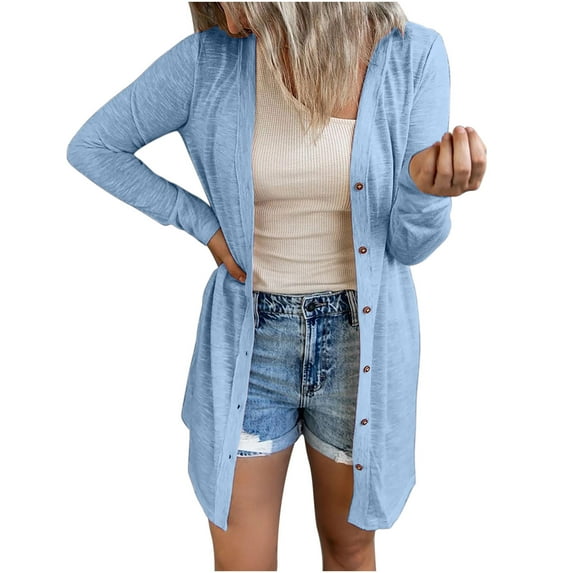YanHoo Women's Linen Lightweight Cardigan Oversized Long Sleeve Button Open Front Cardigan Kimono