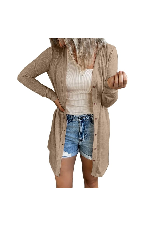 Women's Linen Lightweight Cardigan Oversized Long Sleeve Button Open Front Cardigan Kimono