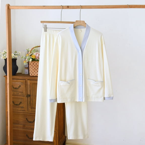 YanHoo Women's Long Sleeve Pajamas Sleepwear Sets Soft Button Down Loungewear Pjs Lounge Pants Set Nightwear with Pockets