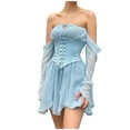thumbnail image 1 of YanHoo Women's Mini Corset Dresses Off Shoulder Long Sleeve Swing Dress Chiffon High Waisted Lace Up Vintage Dresses, 1 of 7